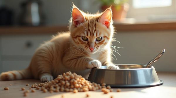 Chat qui engloutit ses croquettes : adapter le bol et le rythme des repas